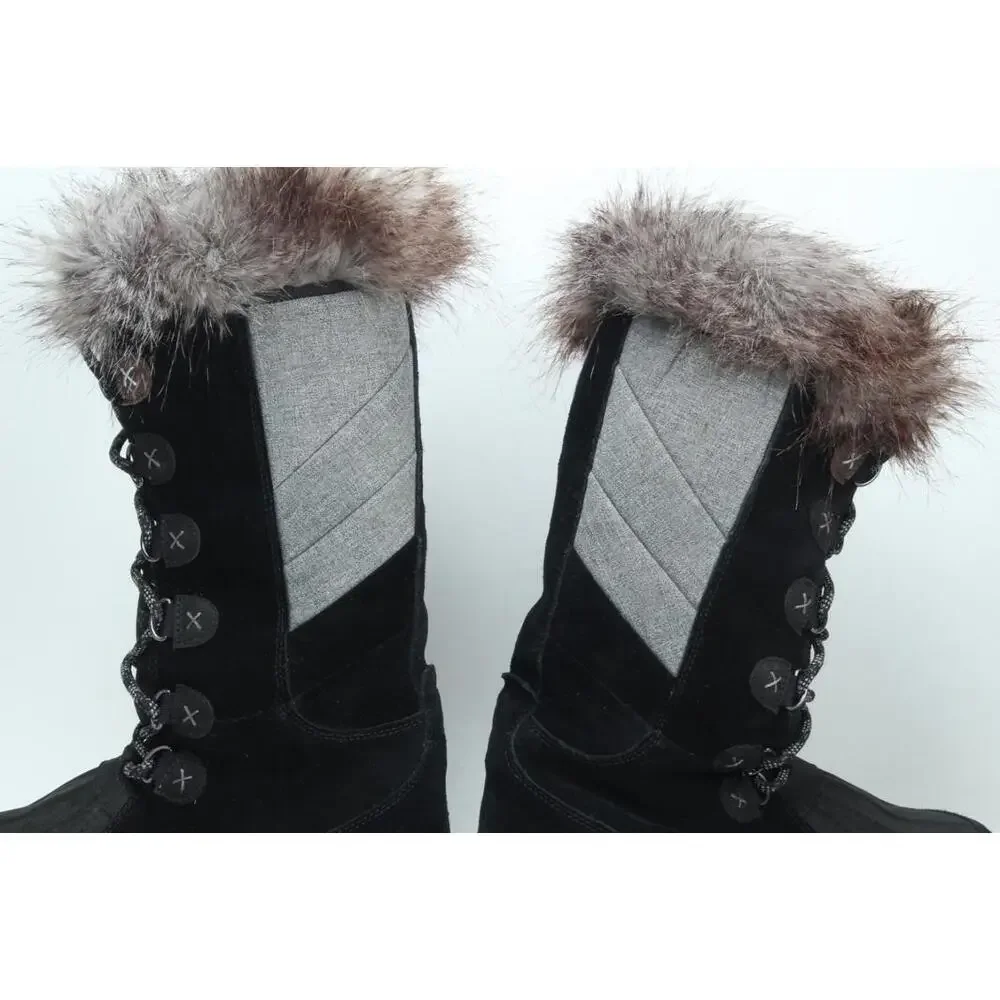 Clarks Wintry Hi Tall Black Suede Boots Womens Size 8 M Thinsulate Faux Fur